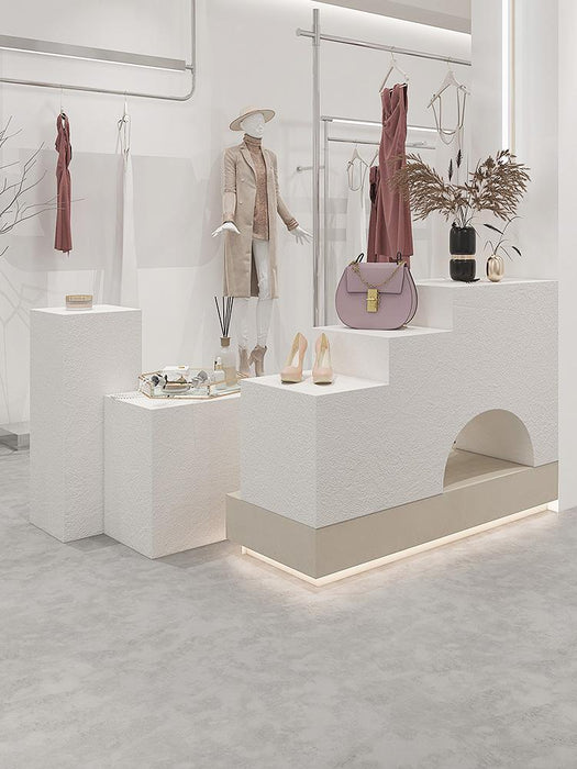 Simplist White Display Table by Diatom Mud for  Fashion Retail Store - M2 Retail
