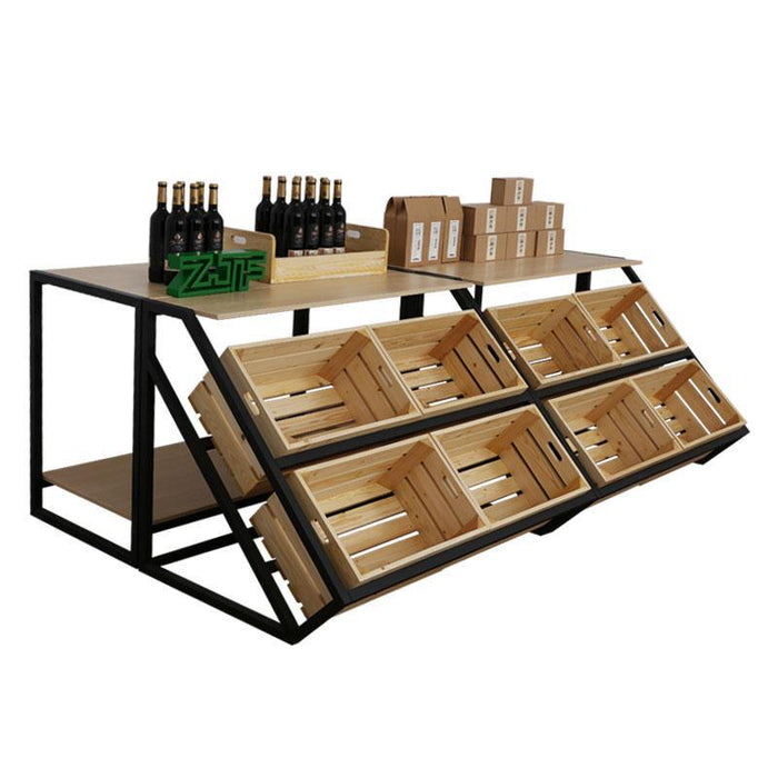 Solid Wood & Black Metal Made Wine Retail Store Promotion Counter Gondola Display - M2 Retail