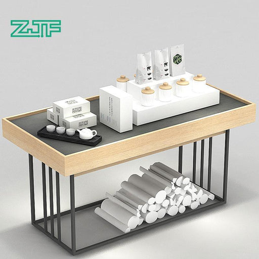Tea/ Wine Retail Shop Promotion Table Group Wood & Black Metal Made Sample Products Display Counter Gondola Display - M2 Retail